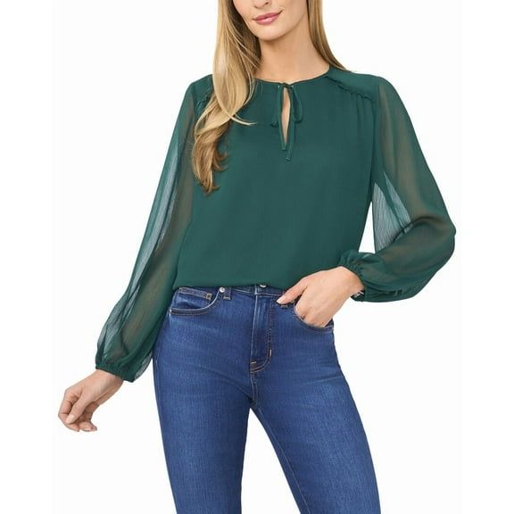 CeCe womens  Tie Neck Blouse, m, Green