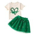 thumbnail image 2 of JIAYUE Kids Spring Outfit St Patricks Day Sets For Girls Cartoon Print Short Sleeve Crew Neck Pullover T Shirt and Mesh Skirt Lovely For Child Casual Base Layer, 2 of 8