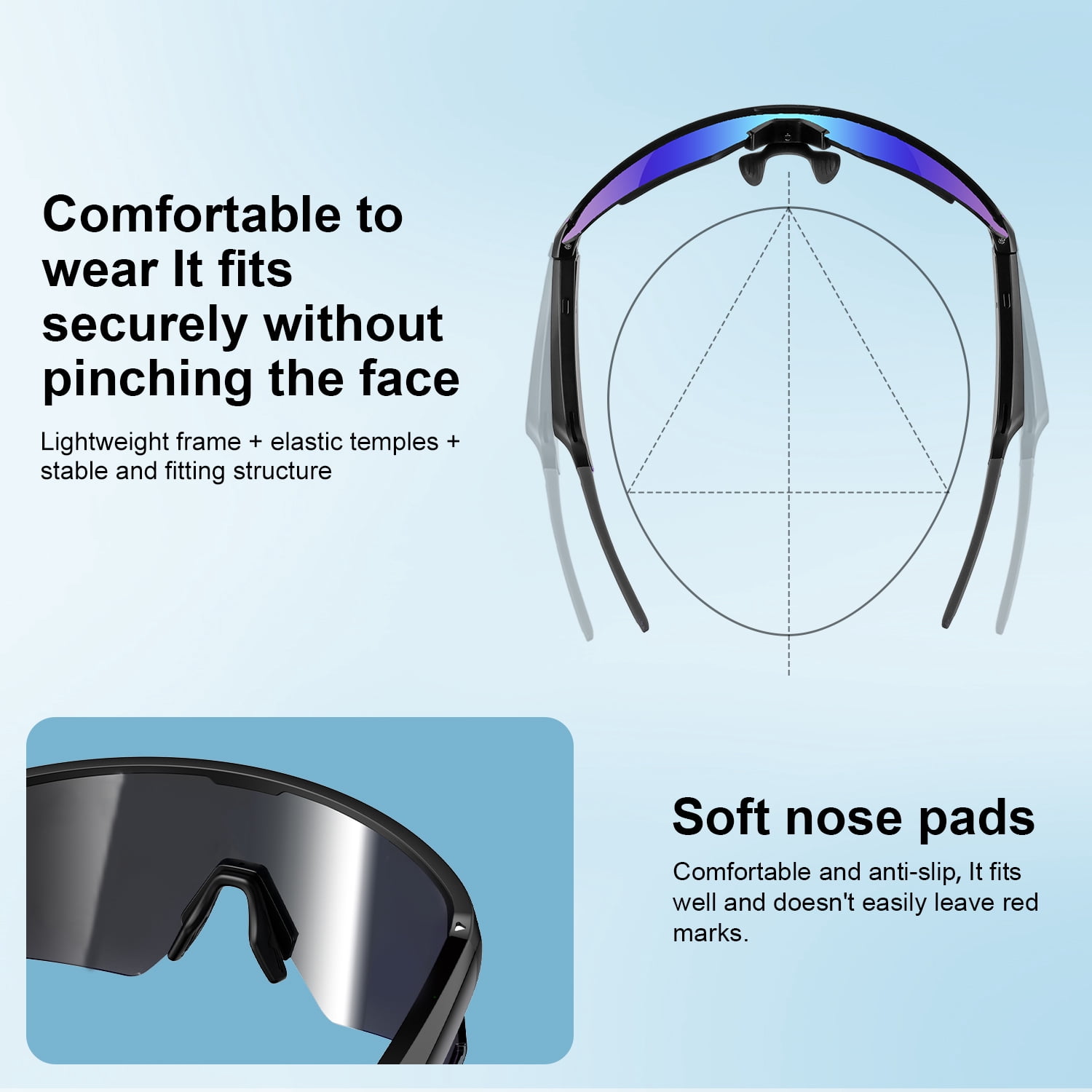 Bluetooth Audio Smart Glasses for Cycling Running Driving Polarized Sports Sunglasses with Open-Ear Speakers, Hands-Free Calls, Voice Assistant, UV Protection, IPX5 Waterproof for Hiking Fishing