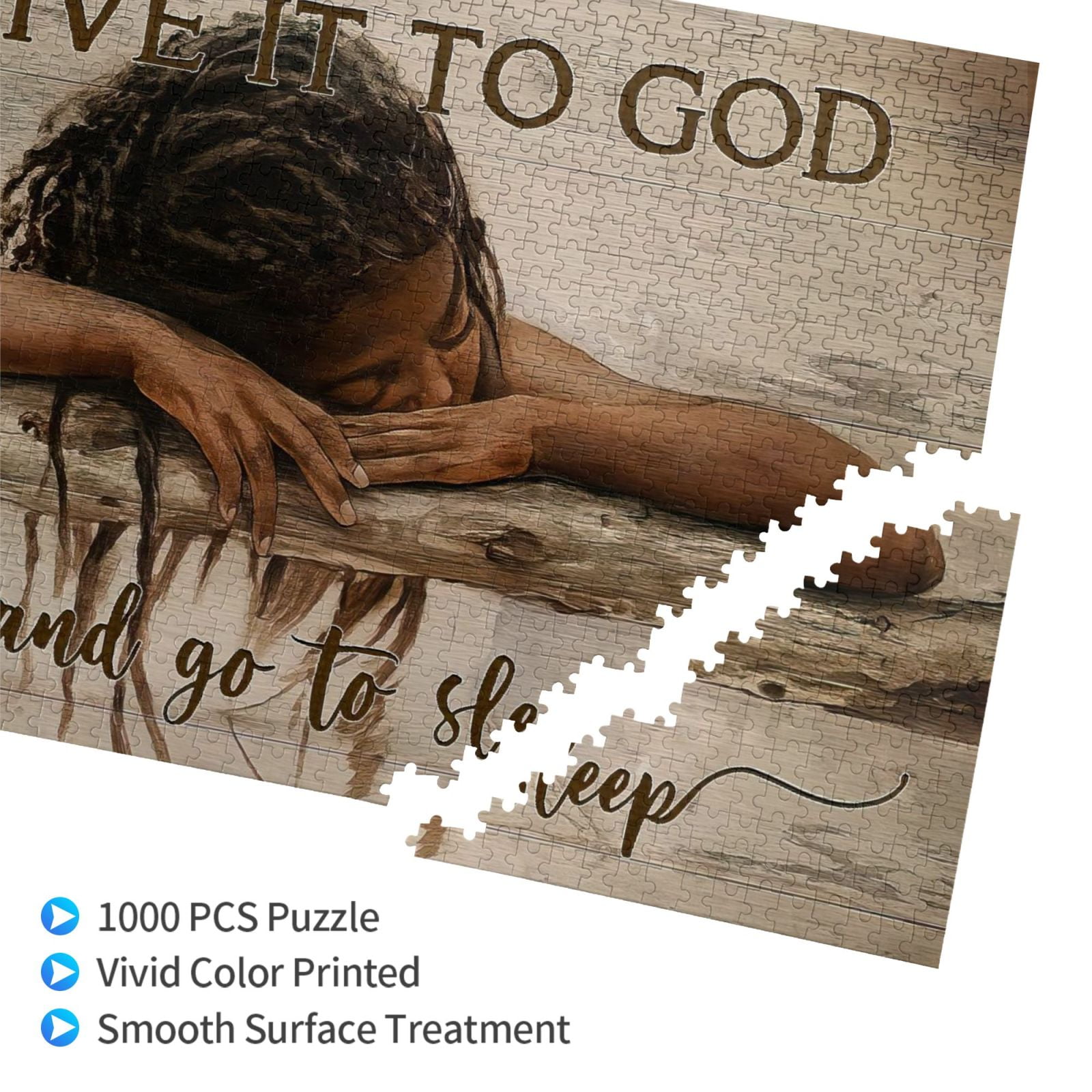 1000 Pieces Jiasaw Puzzles for African American - Black Women Give it to God and Go to Sleep Wooden Puzzles for Adult - Black Queen Magic Art Home Decor