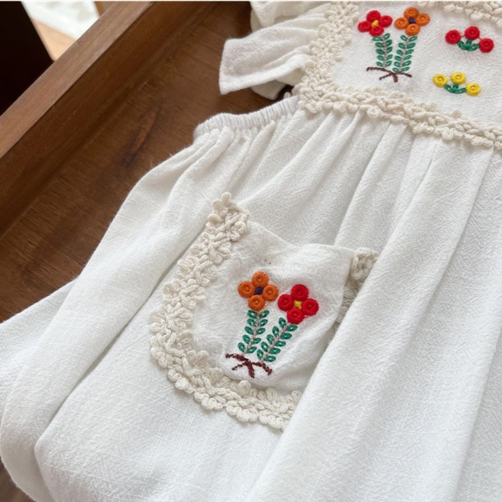 Kids Baby Girls Beautiful Dress Princess Summer Short Sleeve Flower  Embroidery Dress White Baby Cute Girls Dress 3-8 Years