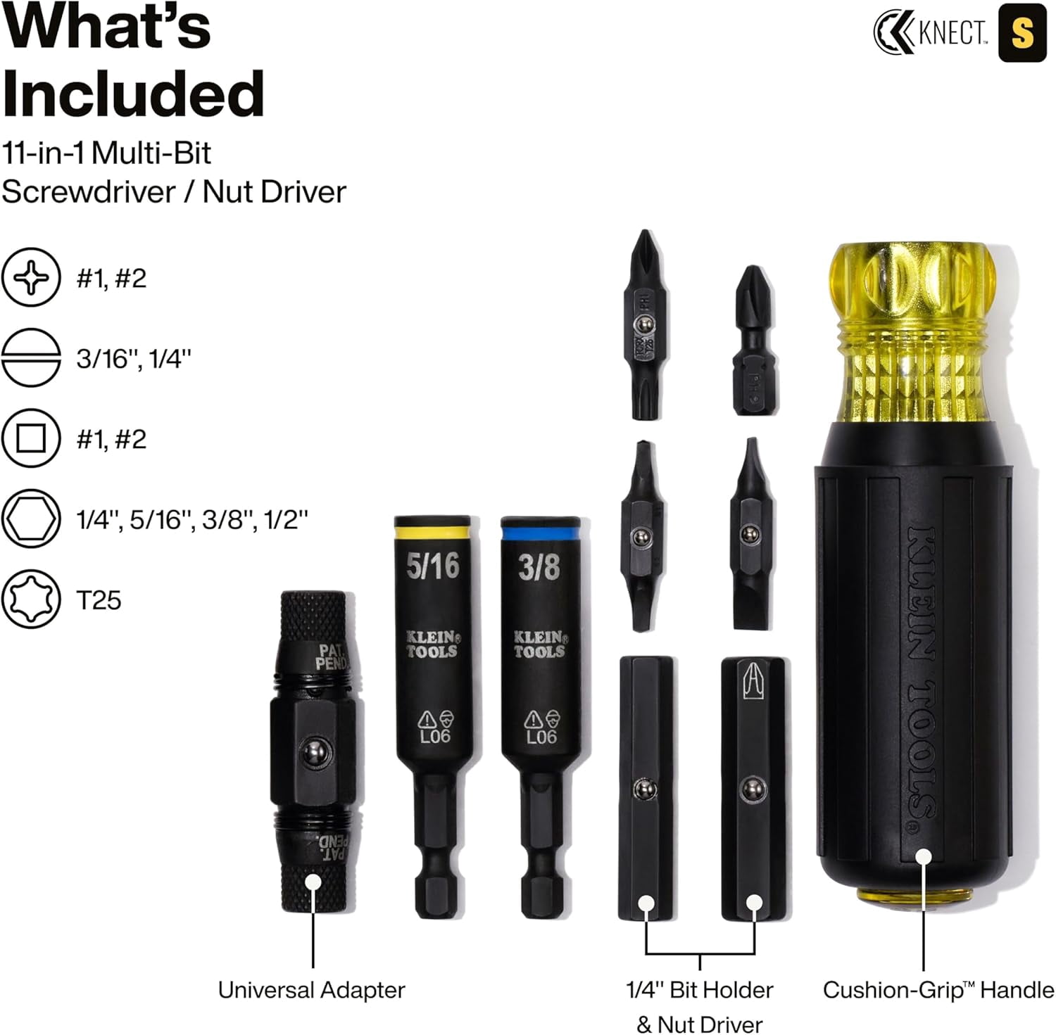 32500HD Multi-Bit Screwdriver/Nut Driver, Impact Rated 11-in-1 Tool with Phillips, Slotted, Square and Torx Tips