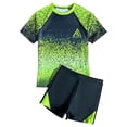 thumbnail image 3 of YDFCWXW Boys 2 Piece Swimsuit Short Sleeve Swim Rash Guard Set Youth Teens UPF 50+ Swimming Shirt with Lined Swim Trunks (Green, 8-9 Years), 3 of 9