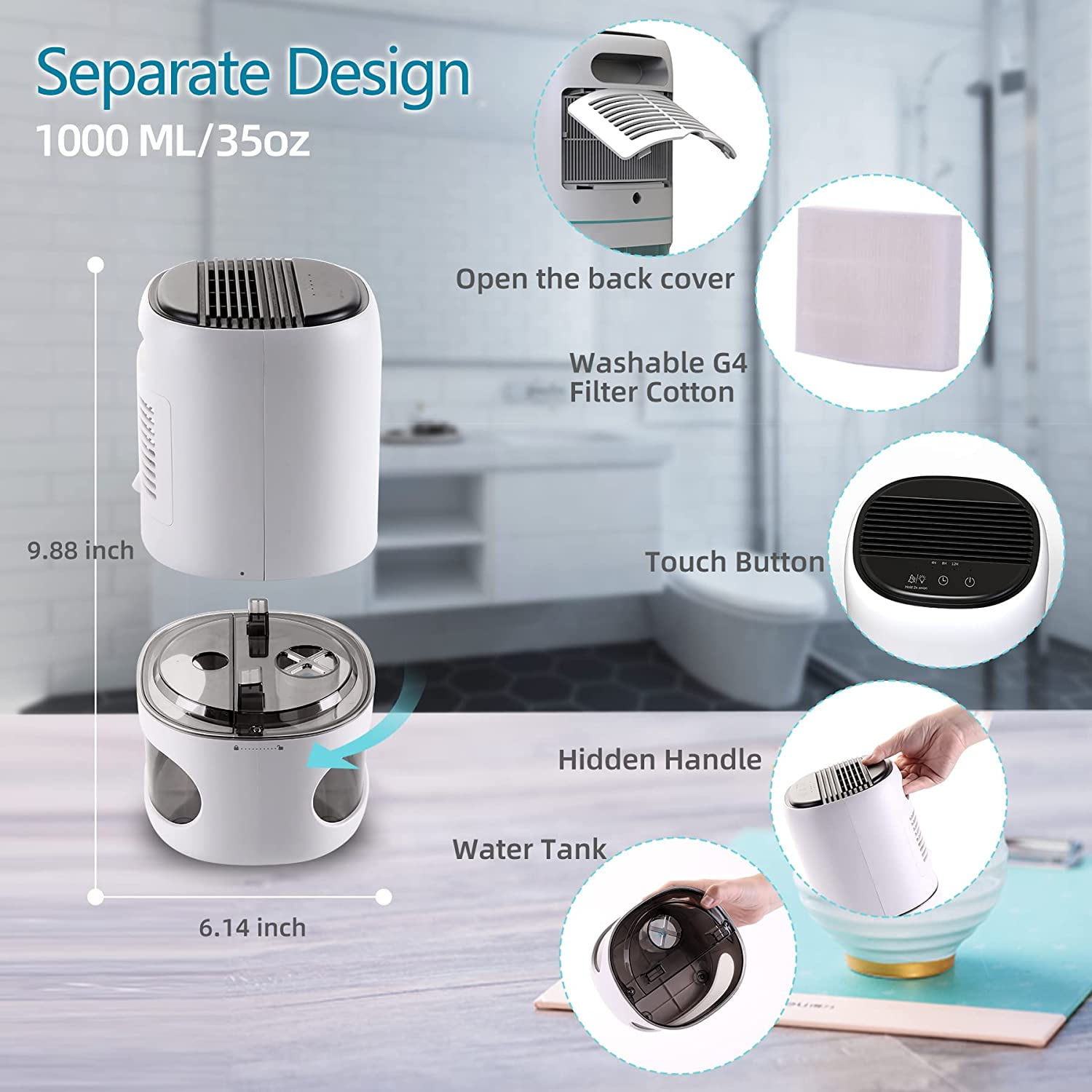 Midea MAD22C1AWS 2019 DOE 22 Pint Reusable Air Filter Dehumidifier