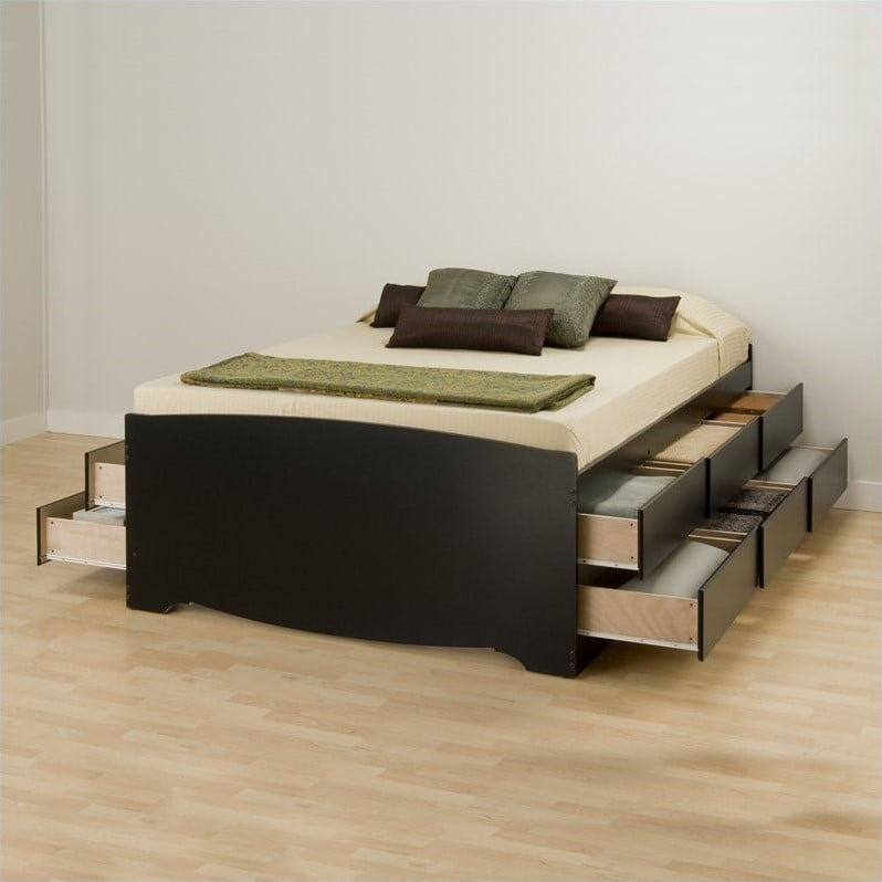 Prepac Sonoma Black Tall Queen Platform Storage Bed with 12 Drawers