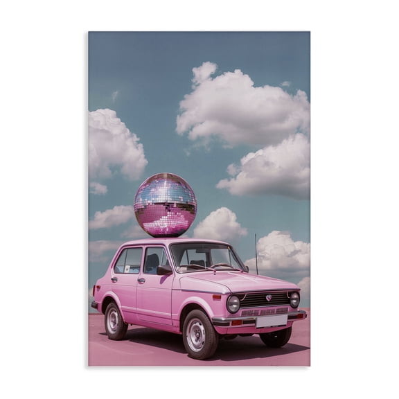 Stupell Industries Disco Ball Car & Clouds Transportation Painting Wrapped Canvas Canvas Art Print Wall Art, 16 x 24