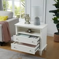 thumbnail image 3 of Open Space and 2 Drawers Dresser Nightstand with Charging Station, Farmhouse End Table with USB Ports and Outlets, Fluted Pilasters Design Side Table with Solid Wood Legs for Bedroom, 3 of 20