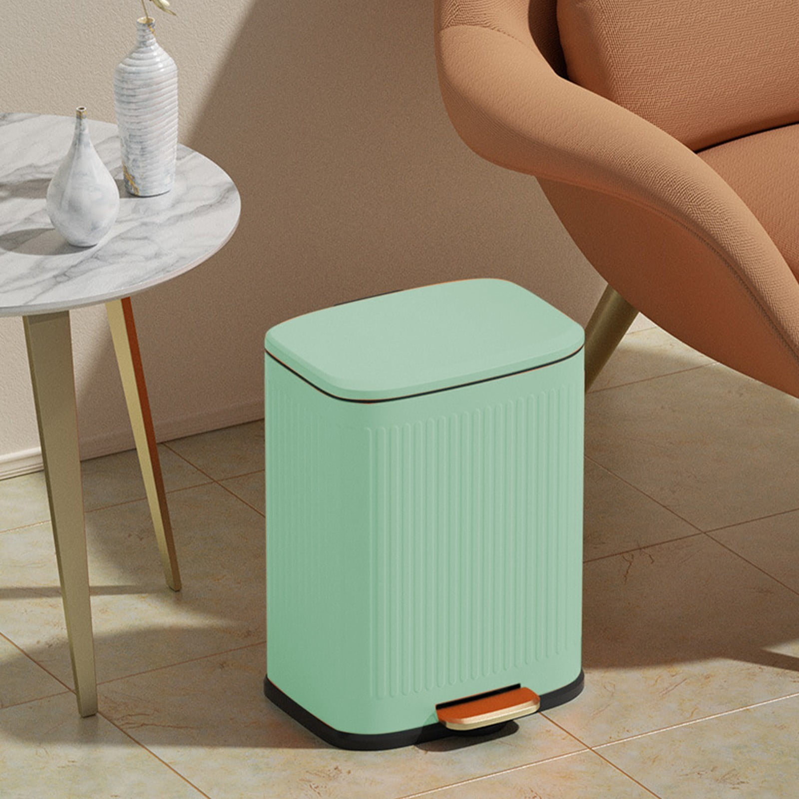 Kitchen Trash Can, Stainless Steel Step-On Garbage Can with Lid, Tall Kitchen & Bathroom Trash Can, Small Office Waste Bin - Xuniizn