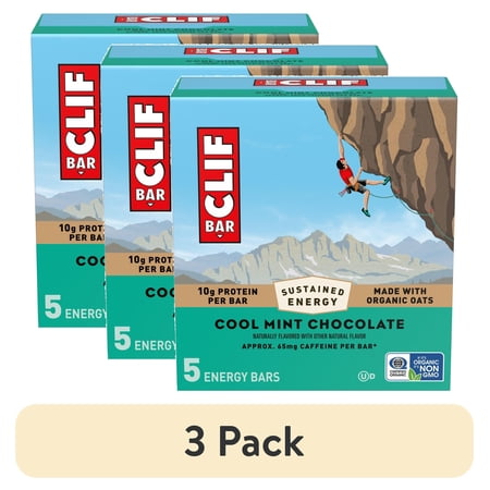 (3 pack) CLIF BAR Energy Protein Bars, Cool Mint Chocolate with Caffeine, 5ct