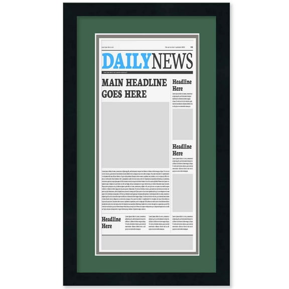 11x22 Newspaper Frame - with Green and Silver Double Mat - Made to Display Newspapers Measuring