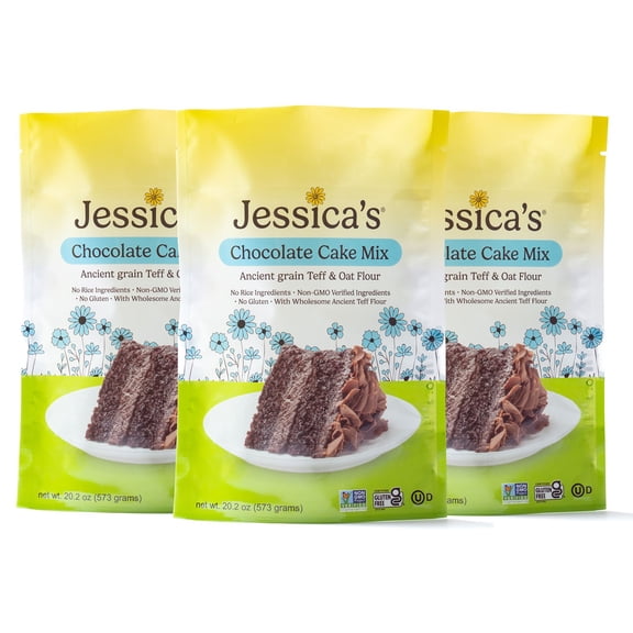Jessica’s Natural Foods - Gluten-free Chocolate Cake Mix Made with the Ancient-Grain Teff and Wholesome Oat Flour, Non-GMO, and Gluten Free. 3 Per Pack