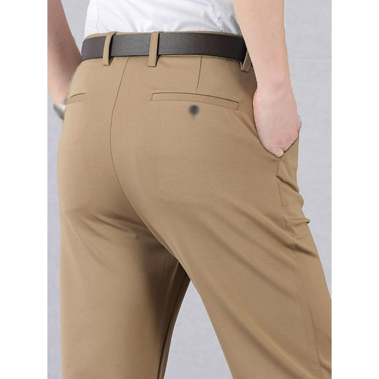 Mens Casual Stretch Khaki Pant,Classic Fit High Waist Casual Pants Wrinkle-Resistant  Flat-Front Chino Pant Dress Pants for Working Business Occasion Everyday  Outfit,Waist 29-42 Khaki 