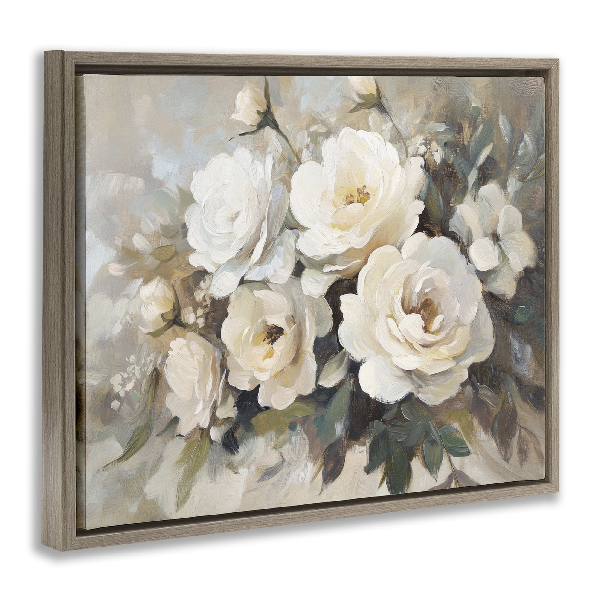 Stupell Industries Blushing Cream Bouquet Plants & Flowers Painting Brown Floater Framed Canvas Art Print Wall Art, 31 x 25