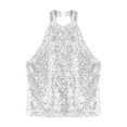 thumbnail image 3 of YiZYiF Girls Metallic Shiny Halter Crop Top with Pleated Skirt for Cheer Leader Modern Jazz Dance Wear Silver 14, 3 of 7