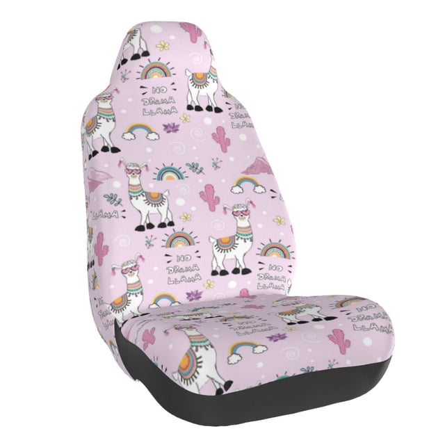 Wukai No Drama Llama Full Set Car Seat Covers with Soft Padding Universal Auto Front Seats Protector and Cushion Mat