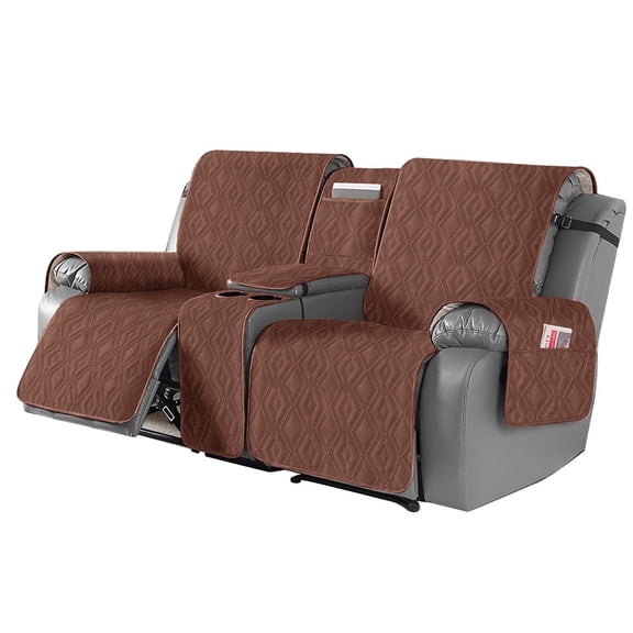 Waterproof Loveseat Recliner Cover with Console, Non-Slip Reclining Couch Covers for 2 Seat Recliner Sofa Cover Furniture Protector with Elastic Straps for Kids, Pets
