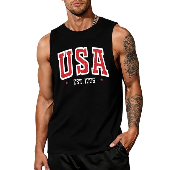 American Flag Tank Tops for Men 4th of July Shirts USA Muscle Sleeveless Shirt Patriotic Tank Tops Black 5XL