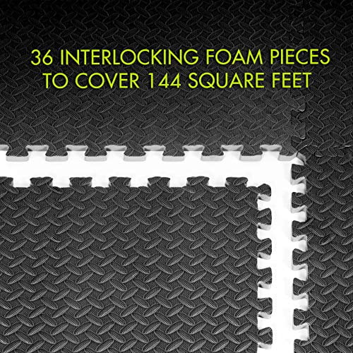 ProsourceFit Puzzle Exercise Mat ½?, EVA Foam Interlocking Tiles Protective Flooring for Gym Equipment and Cushion for Workouts, Black 144 Square Feet