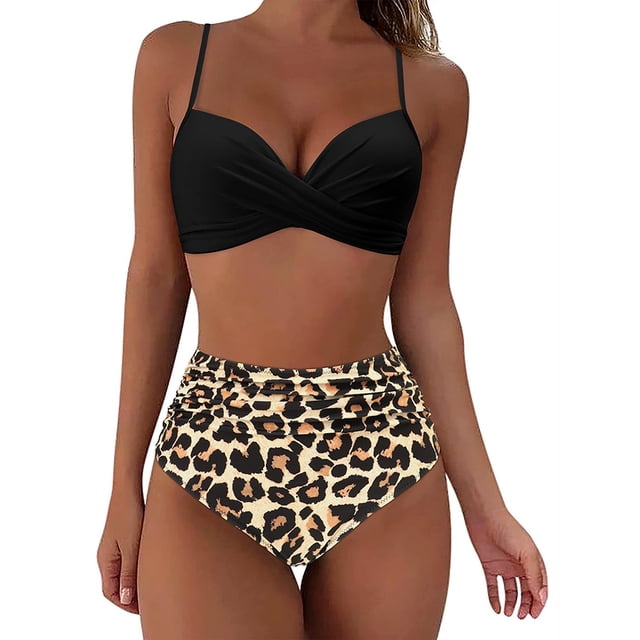 Traje de baño de mujer con escote en V profundo, cintura alta dividida, bikini sexy ajustado