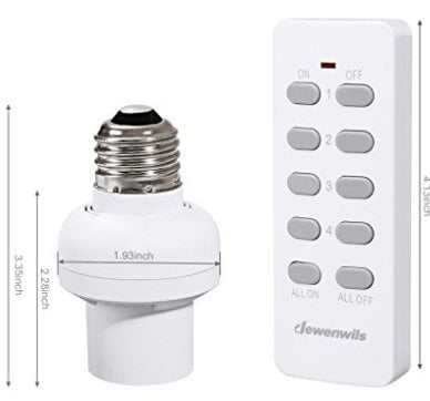 White No Wiring Expandable Wall Mounted Wireless Controlled Ceiling Light Switch Fixture ETL Listed DEWENWILS Remote Control Light Lamp Socket E26 E27 Bulb Base Adapter