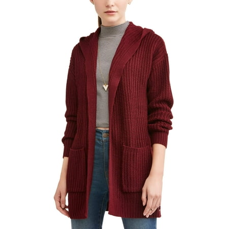 Juniors' Open Front Hooded Cardigan with Pockets