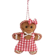 Holiday Time Fabric Girl Gingerbread Ornament, 5.75 inches, Brown/Red