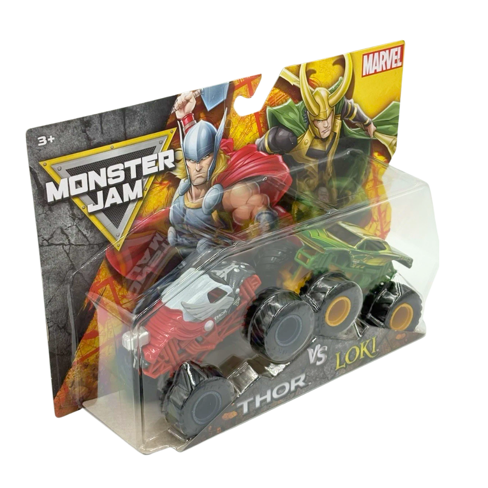 Monster Jam Marvel Thor vs Loki 1:64 Scale Monster Truck 2 Pack, Series 6