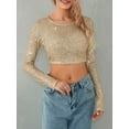 thumbnail image 2 of Douhoow Women Sequins Long Sleeve Cropped Tops Sparkle Glitter Short Tops Clubwear, 2 of 8