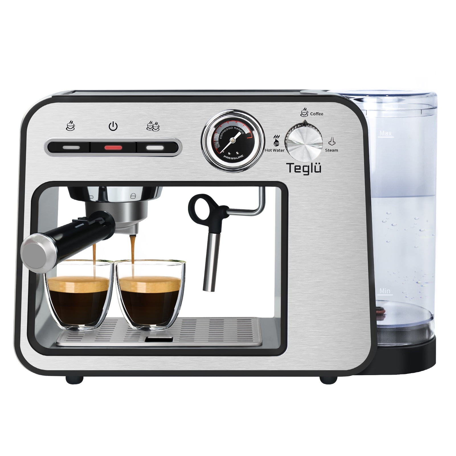 Espresso Machine 20 Bar with Milk Frother, Semi-Automatic Latte & Cappuccino Coffee Maker Duo-cup 33oz/1L Removable Water Tank for Home/Office, 1450W, Stainless Steel