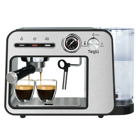 Espresso Machine 20 Bar with Milk Frother  Semi-Automatic Latte & Cappuccino Coffee Maker Duo-cup 33oz/1L Removable Water Tank for Home/Office  1450W  Stainless Steel