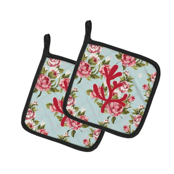 Caroline's Treasures BB1103-RS-BU-PTHD Coral Shabby Chic Blue Roses Pair of Pot Holders , 7.5HX7.5W, multicolor