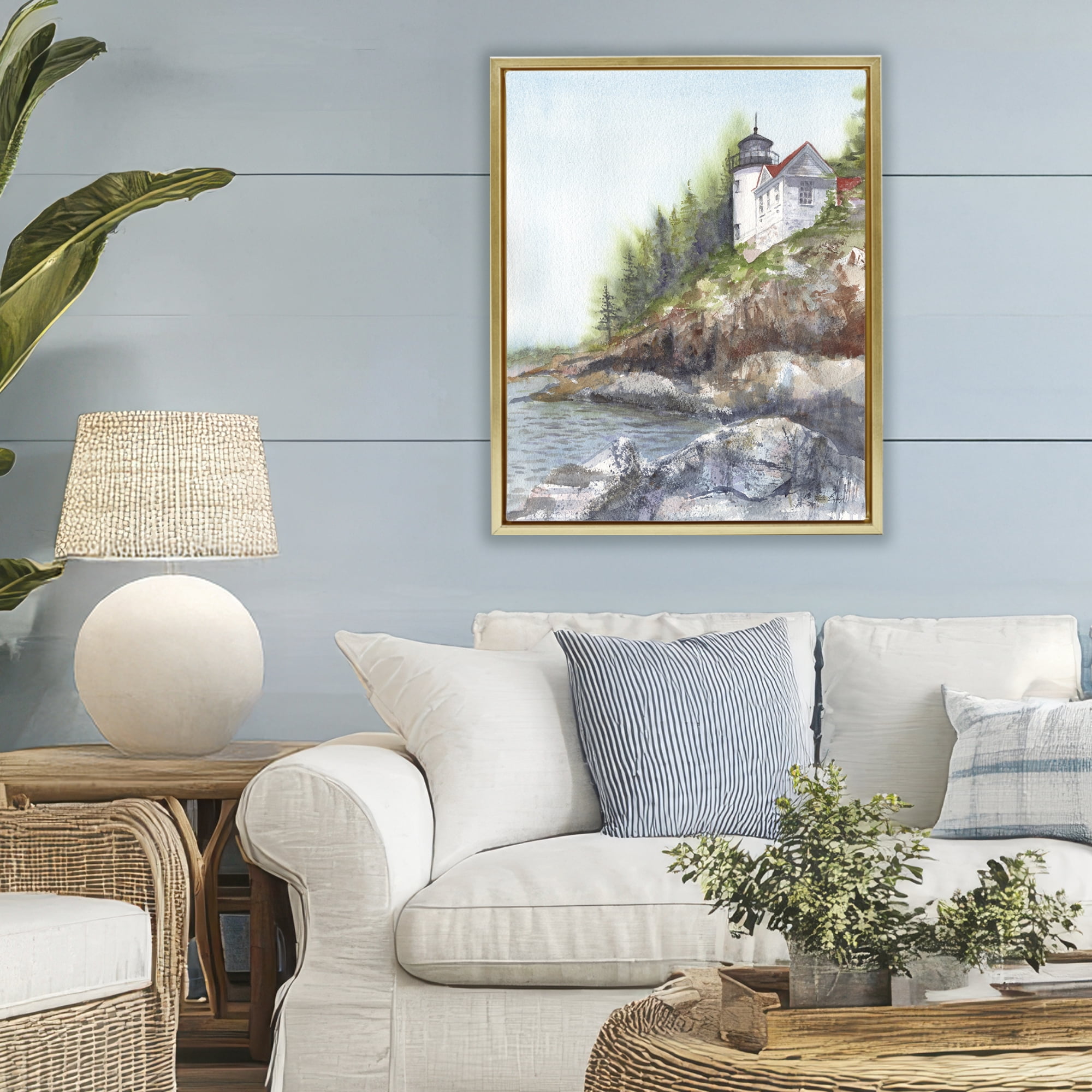 Stupell Industries Bass Harbor Lighthouse Gold Framed Floater Canvas Wall Art, design by Patti Bishop