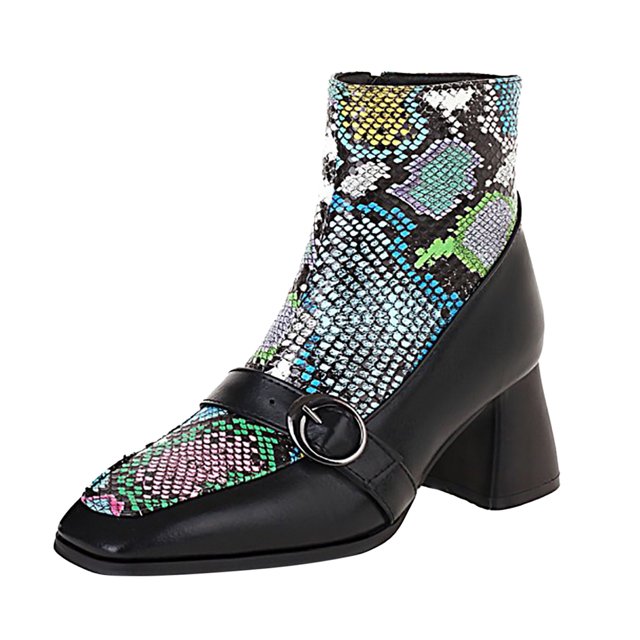 NECHOLOGY Botas Mujer Adulto Femenino Zapatos Botines mujer Botines de mujer en otoño e invierno patrón de bloqueo de color de moda cómodo punta cuadrada tacón grueso (Blue, 9)