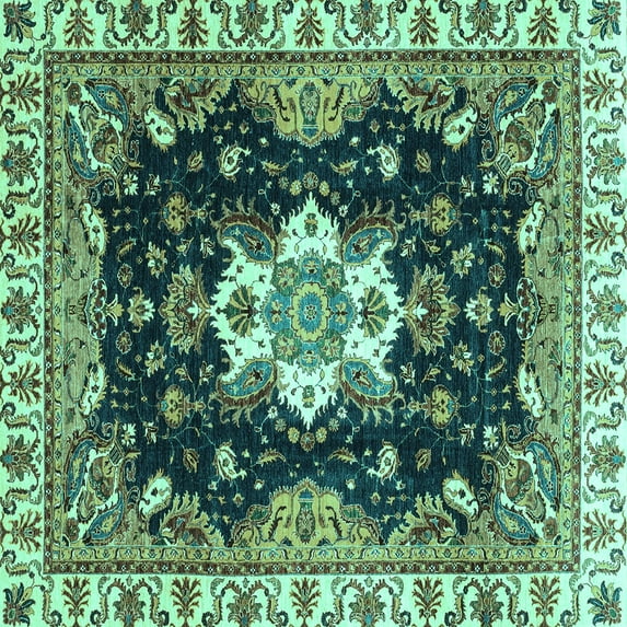 Ahgly Company Indoor Square Geometric Turquoise Blue Traditional Area Rugs, 3' Square