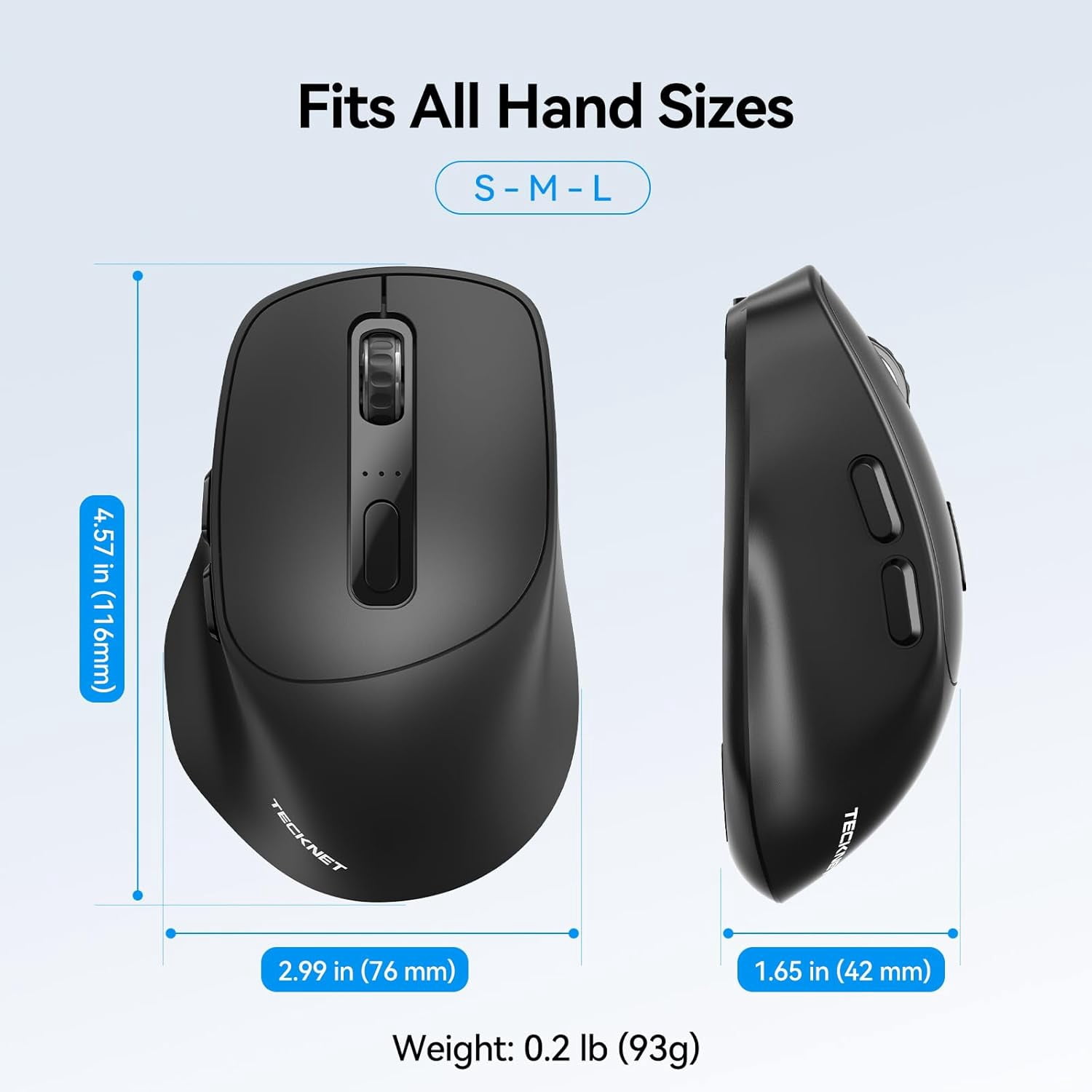3-Device Wireless Mouse, Rechargeable Dual-Mode (2.4G & BT 5.0), Silent USB-A & Bluetooth Mouse, 6-DPI up to 4800, Wide Compatibility - Black