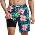 thumbnail image 2 of WAENQINLA Flower Swim Trunks Men Vacation Beach Quick Dry Board Shorts Drawstring Elastic Waist Swim Shorts with Liner Army Green Shorts，Size S-3XL, 2 of 6