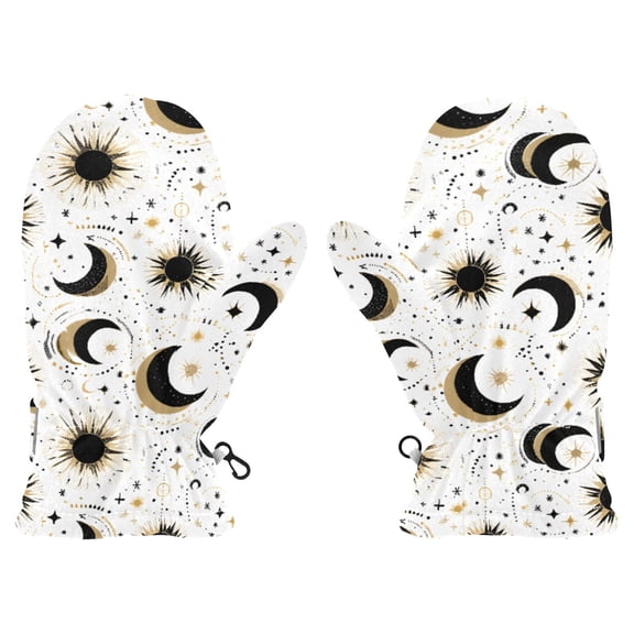 Sun Moon Stars Cold Weather Mittens Cozy Gloves with Adjustable Fit Perfect for Outdoor Fun