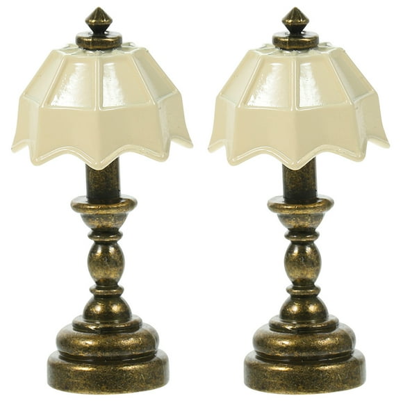 2Pcs Doll House Table Lamp Miniature Bedside Lamp Model Miniature Table Light Model Miniature Lamp