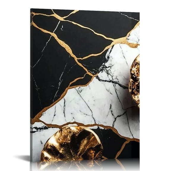 LHONGY Abstract Wall Art for Bedroom, Black White and Gold Canvas Wall Decor for Living Room, Picture Print Artwork for Office 12x16 in