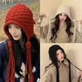 thumbnail image 4 of COMEET knit hat, Knit for Women Fringed Braids Earflap Hat Handmade Crochet Hat Sweet Winter Warm Headwear, 4 of 21
