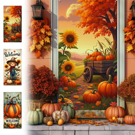 Fall Door Cover under $5! CQCYD Thanksgiving Pumpkin Sunflower Porch Hanging Cloth Door Cover for Fall Festival Decoration Background Seasonal