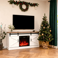 thumbnail image 2 of Gotland Farmhouse TV Stand with Fireplace for 65" TV, Entertainment Center with Sliding Barn Doors and Adjustable Shelf, Media Furniture with 24" Electric Fireplace for Living Room, White, 2 of 9