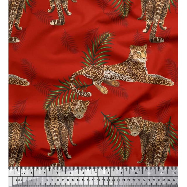Soimoi Poly Georgette Fabric Leaves & Leopard Animal Print Fabric by Yard 52 Inch Wide