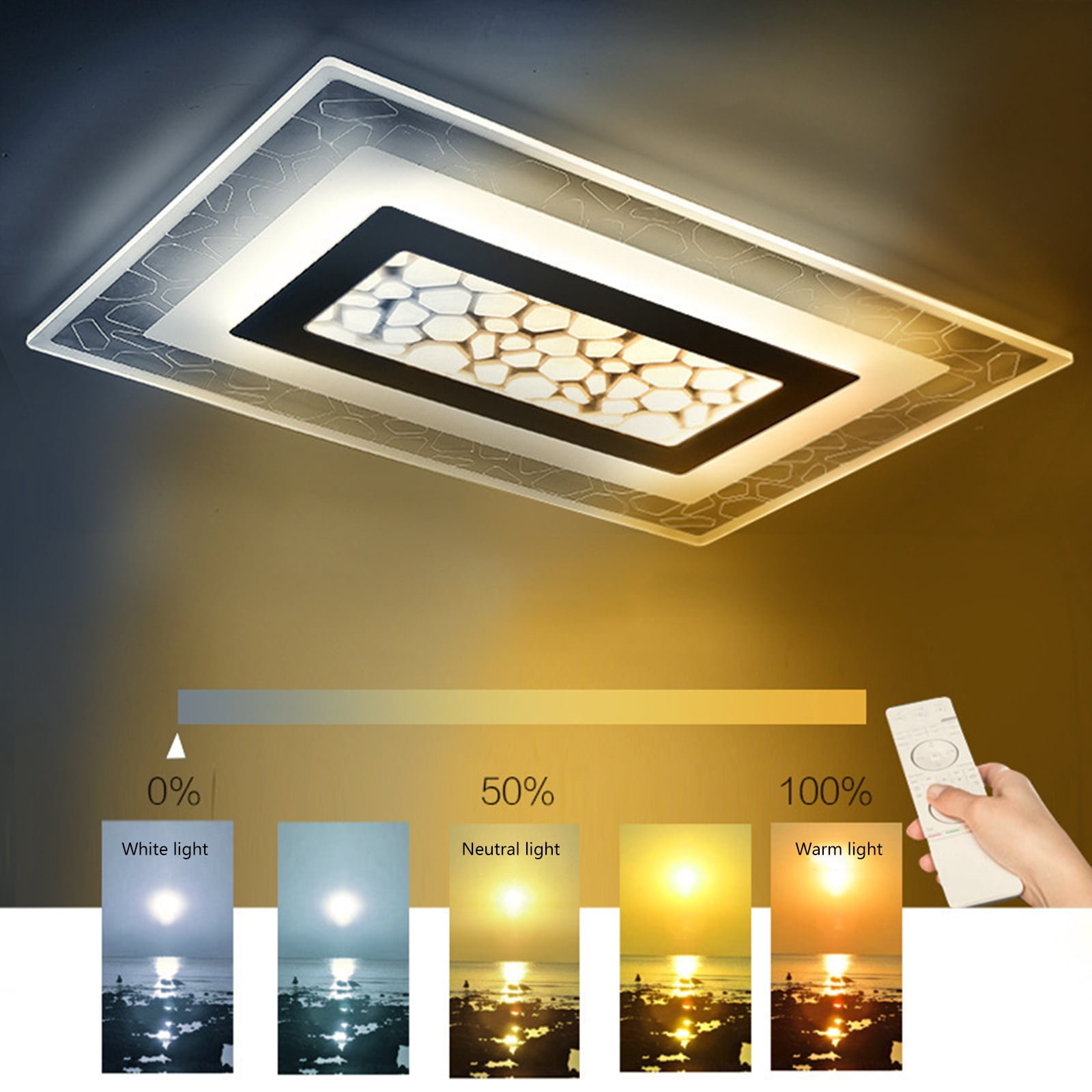 FETCOI Modern Flush Mount Ceiling Light with Remote Control Rectangular LED Ceiling Light Stepless Dimmable Minimalist Decoration Chandelier Ceiling Lamp