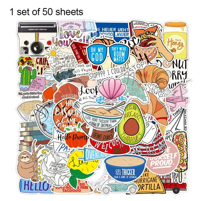 50pcs Suitcase Sticker PVC Waterproof Laptop Decal English Laptop Decal Phrase Refrigerator Decoration Paster, Type 7
