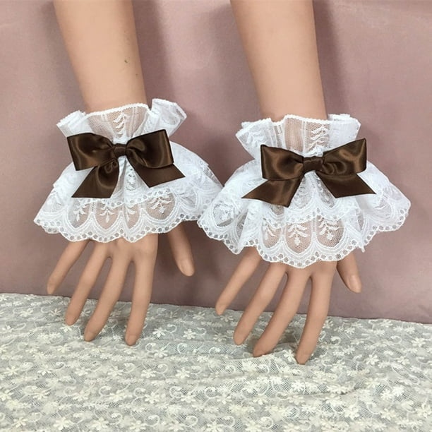 Guantes decorativos con lazo de encaje para mujer, accesorios de novia, puños de poliéster