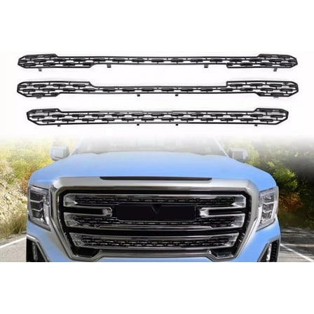 Gloss Black Grille Insert Mesh Grill Overlay Compatible with 2019 2020 2021 GMC Sierra 1500 SLT