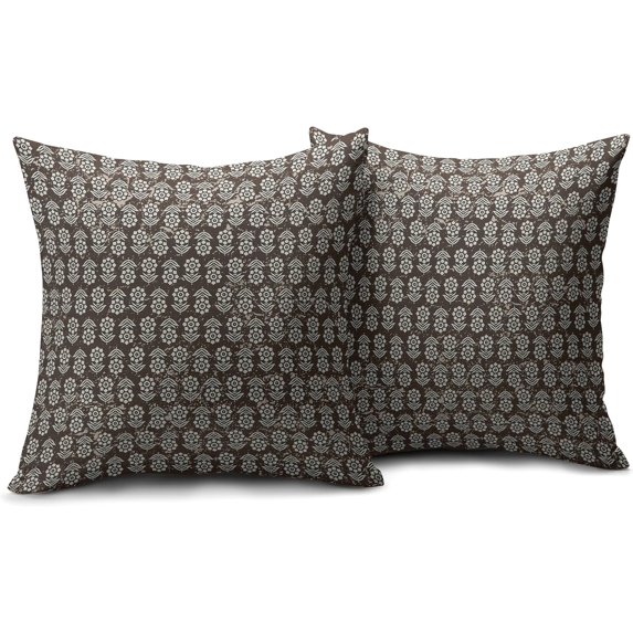 Dark Brown Floral Pillow Covers 20x20 Set of 2 Rustic Old Style Block Print Outdoor Decorative Throw Pillows Farmhouse Vintage Flowers Pillowcases Decor for Home Sofa Couch Bed