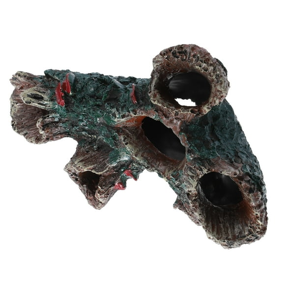 Aquarium Decorations Hollow Tree Trunk Ornament Resin Fish Accessories Brown Green 6.1" Length