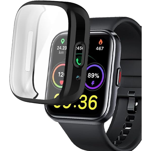 Chenchen Watch Cases compatible with ID208 PLUS 1.8” ENOMIR Fitpolo Quican Tensky Veryfit Smart Watch, TPU Case with Screen Protector, Protecting Watch Body & Screen, Black, 208PCS12B